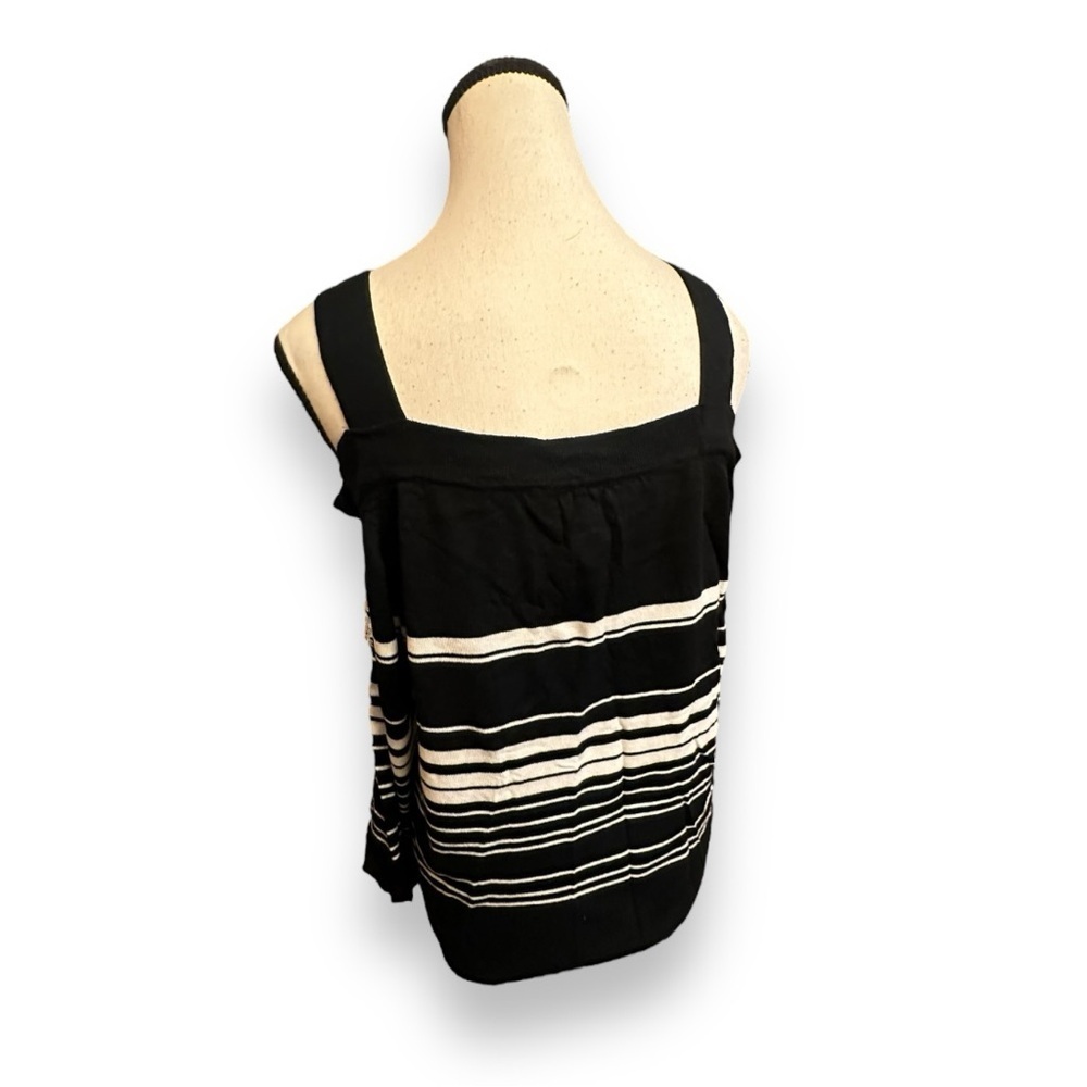 Women’s INC XXL Black White Striped Embroidered Cold Shoulder Sweater - Picture 5 of 12